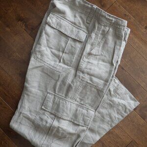 Vintage Old Navy 100% Linen Pants Men's 34x30 FITS 36X29 Tan Khaki Cargo Preppy